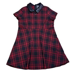 Killstar Disgrace Skater Dress Red Plaid Vinyl Collar Fit + Flare Size 4X